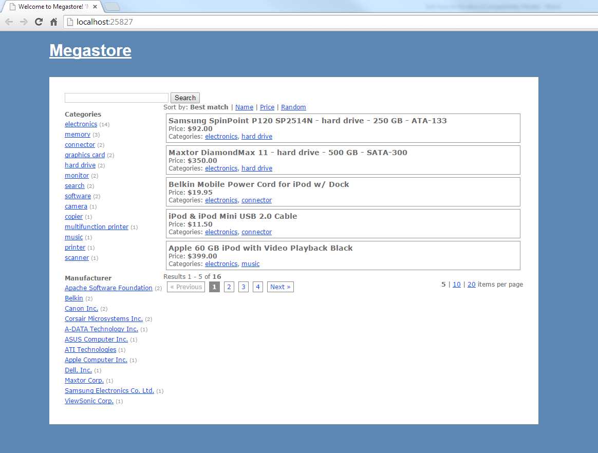 SampleSolrApp running