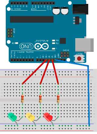Arduino Uno traffic light wiring
