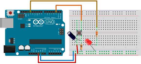 Pushbutton with capacitor filtering out the noise