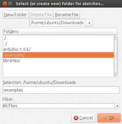 Specify a folder where IDE is going to save sketch files