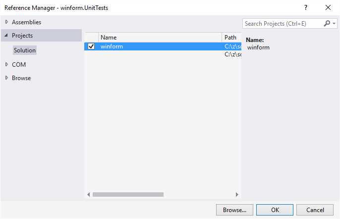 Select winform as Reference