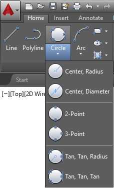 Circle Command in the Home tab