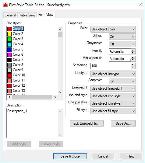 Plot Style Table Editor
