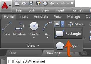 Rectangle Tool in the ribbon