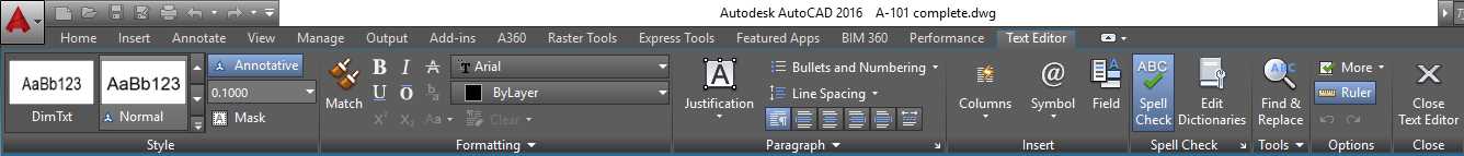 Text Editor contextual tab