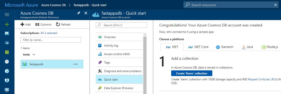 Cosmos DB Account Dashboard
