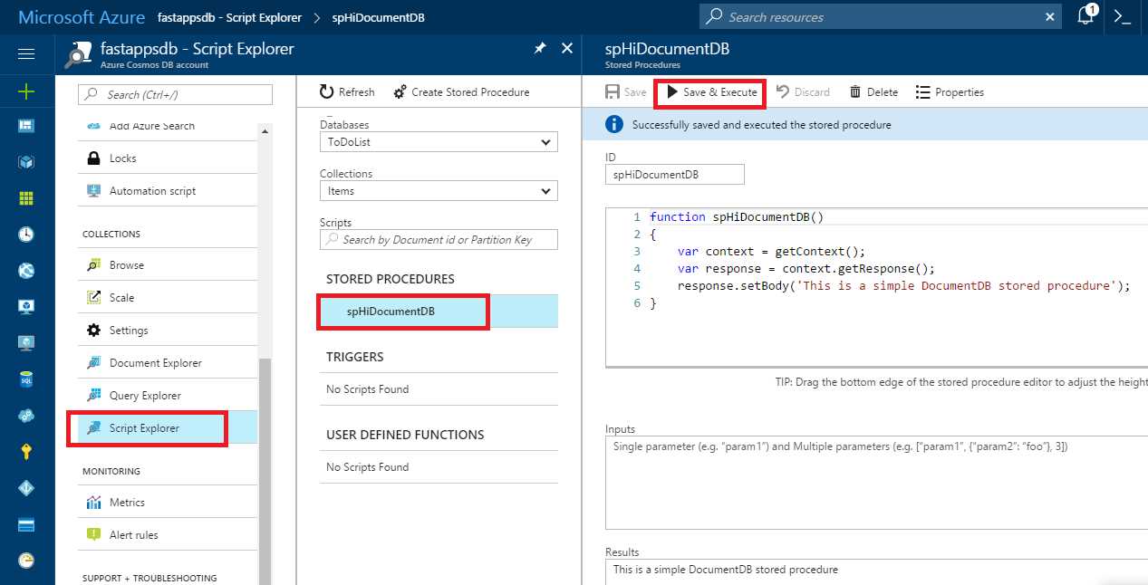Execution of the Stored Procedure