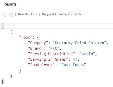 Result of the JSON Projections Query