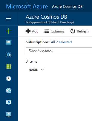 Screen to Add a Cosmos DB Account