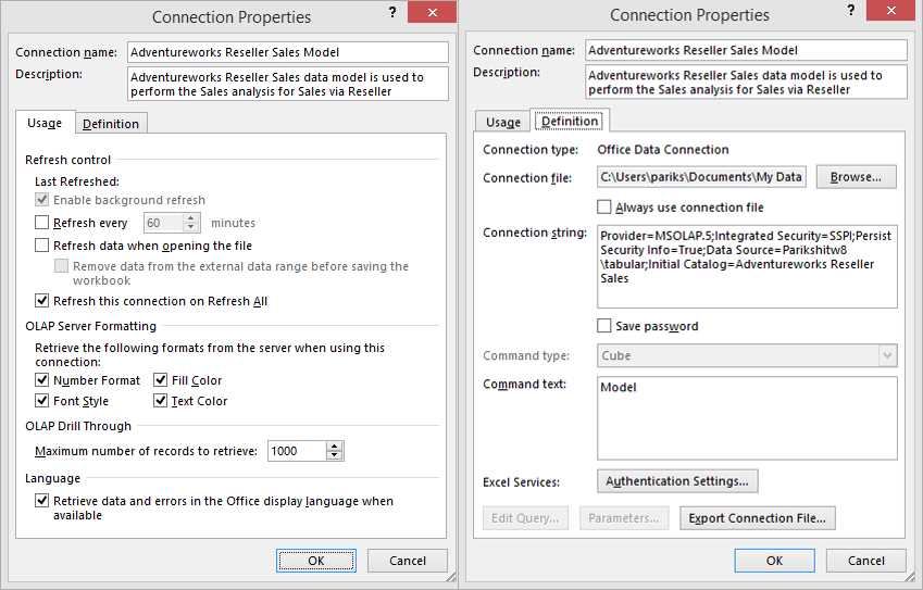 Connection properties