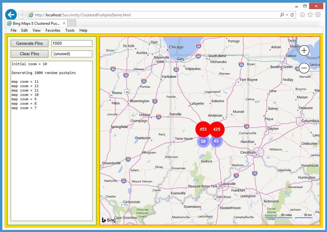 Cluster Pushpins Demo Zoom Out