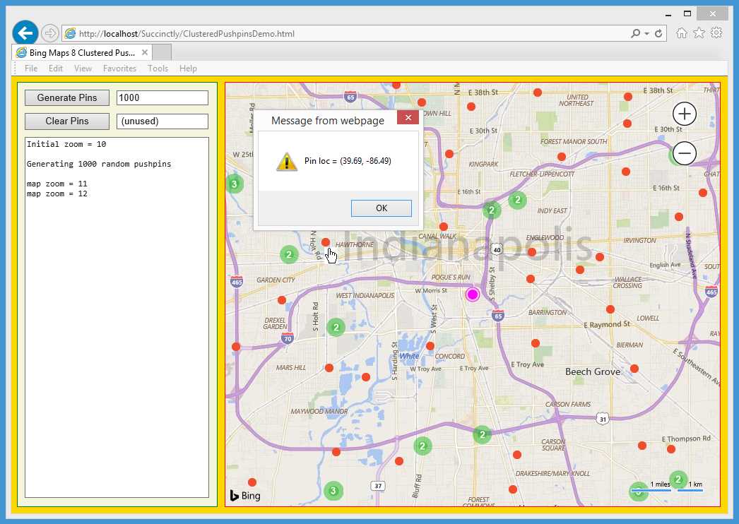 Clustered Pushpins Demo Zoom In