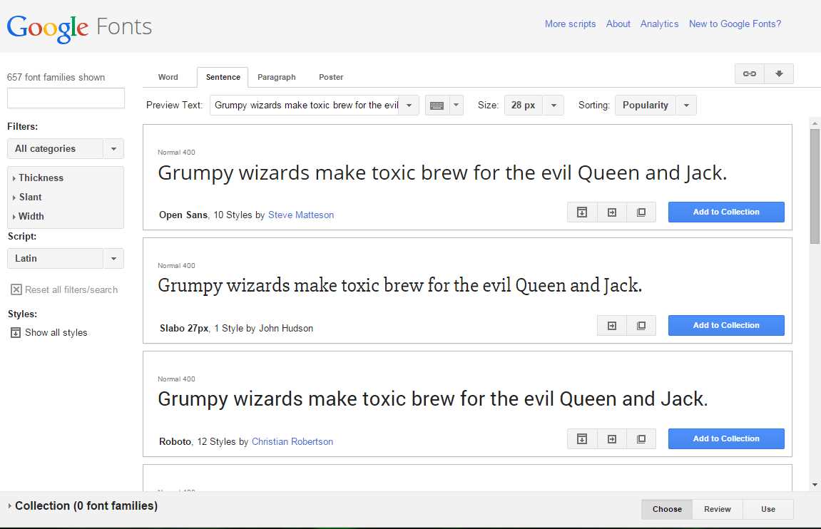 Google Fonts (January 2015)