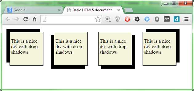 Our div elements with default drop shadows