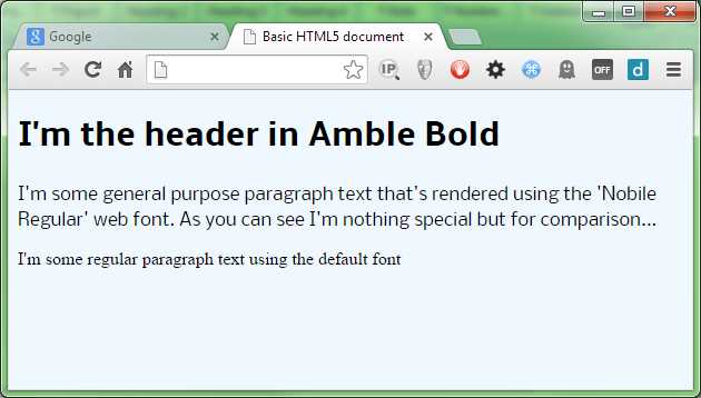 Our HTML rendered using a custom font