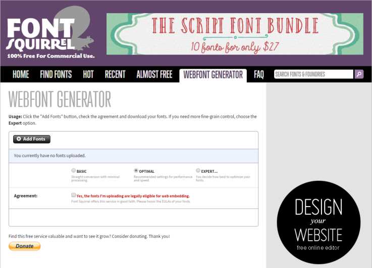 The Font Squirrel Webfont Generator