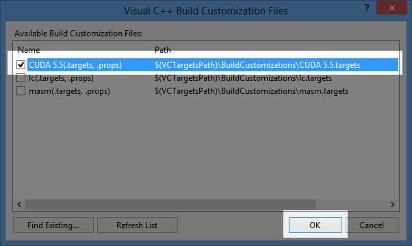 CUDA 5.5 (.targets, .props)