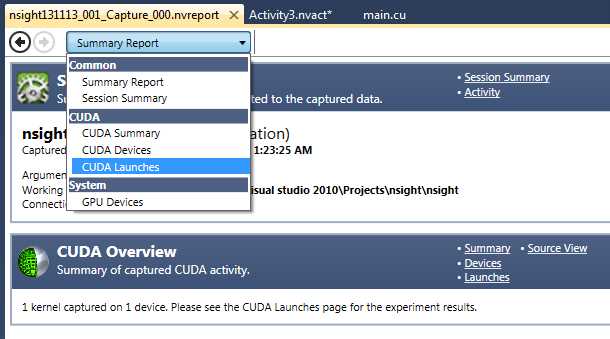 Reports from Nsight Profiler
