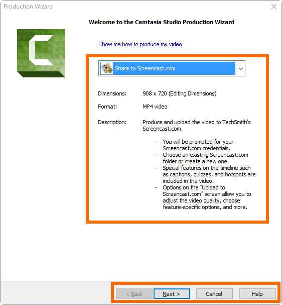 Camtasia Studio Production Wizard