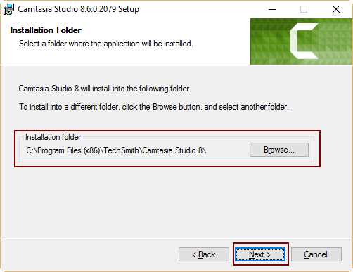 Choosing installation folder