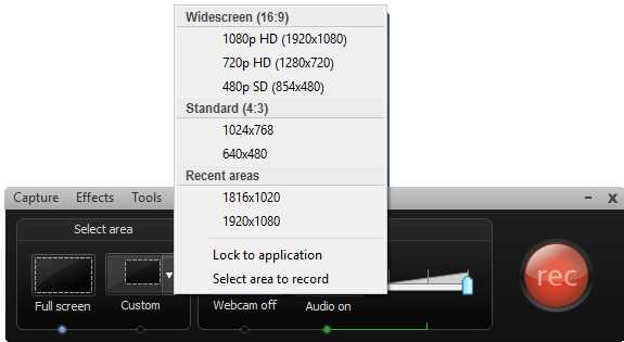 Custom area options context menu