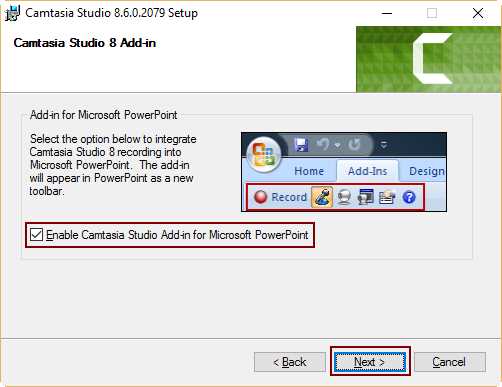 Enabling Camtasia add-in for Microsoft PowerPoint