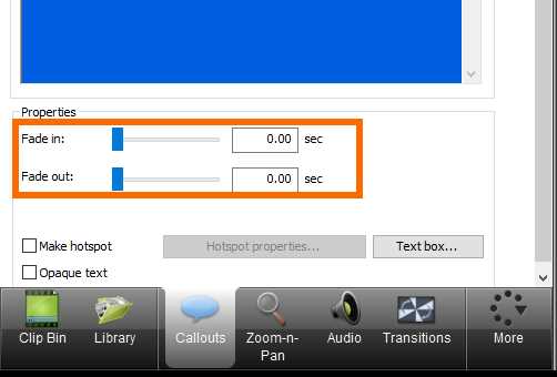 Fade in and Fade out properties