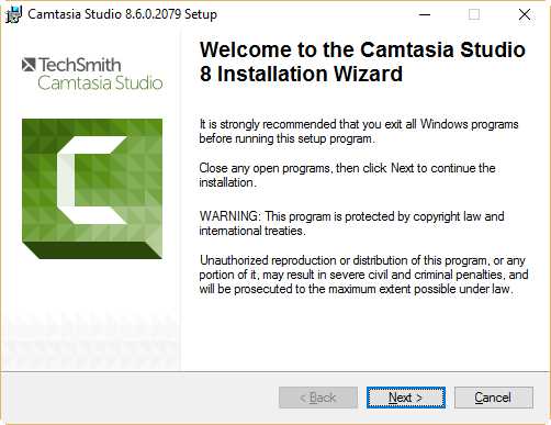 Installation welcome dialog box