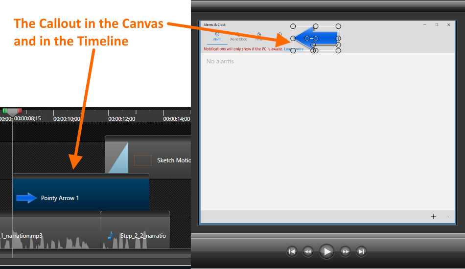 Selecting the callout for removing fade effects