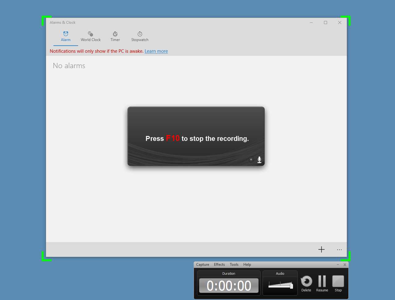 Starting screen recording after clicking rec or pressing F9 hot key.