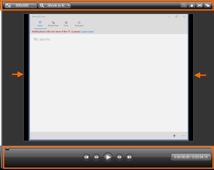 The Canvas with a preview of alarmstutorial.trec recording file