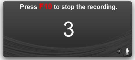 The countdown prior to screen recording