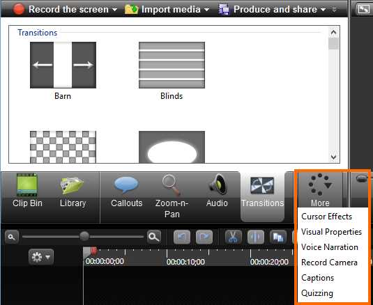 The More tab context menu