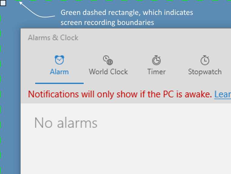 The screen recording boundaries rectangle
