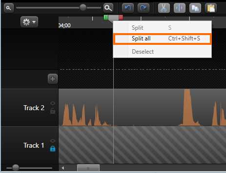 The Split all option in the playhead’s context menu