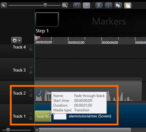 The transition effect in the Timeline