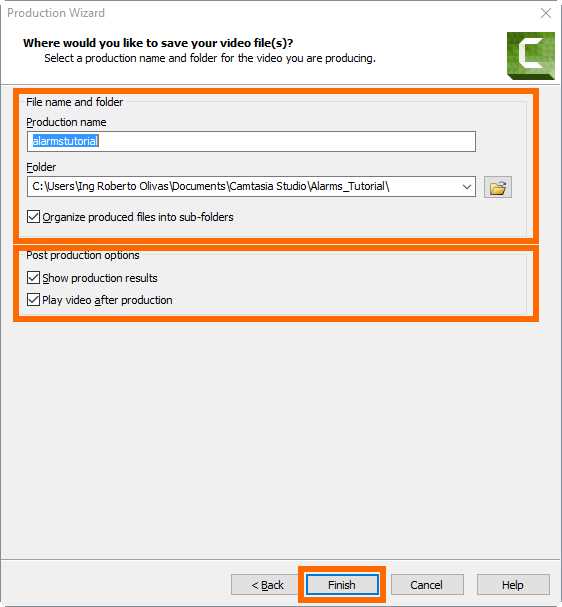 Video destination dialog box