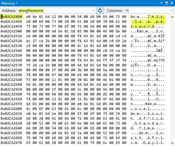 stringPassword Variable Memory Location 1