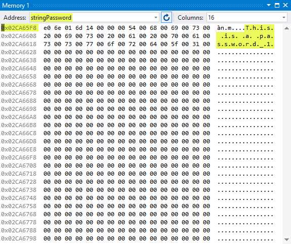 stringPassword Variable Memory Location 2