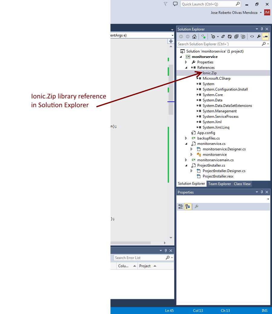 Ionic.Zip library added to References node