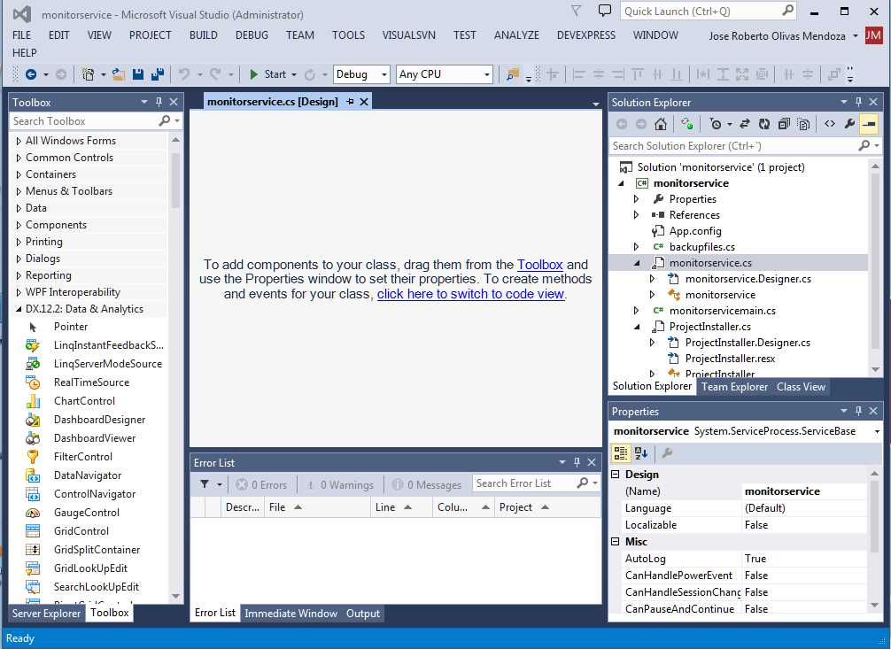 Service designer screen