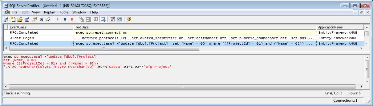 An update with a concurrency control check
