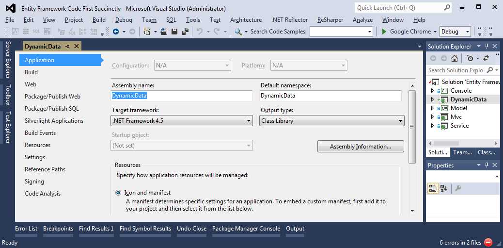 ASP.NET Dynamic Data project properties