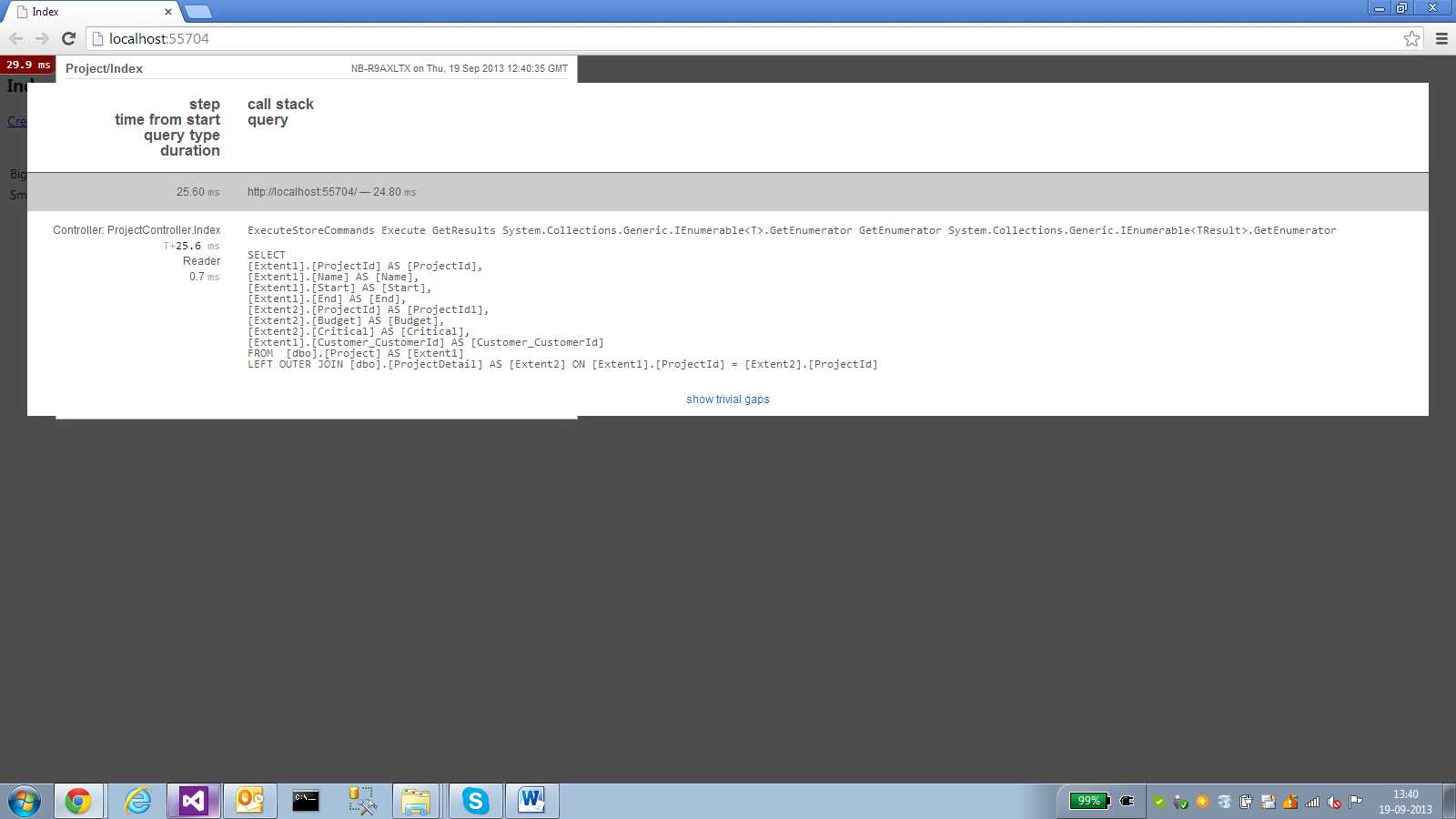 MiniProfiler SQL console
