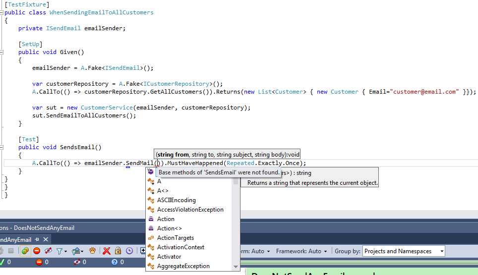 Asserting a call to SendMail happens when using SendMail with arguments