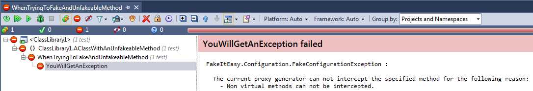 Unit test failing when trying to fake an non-overridable member