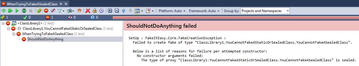 Unit test failure trying to fake a sealed class