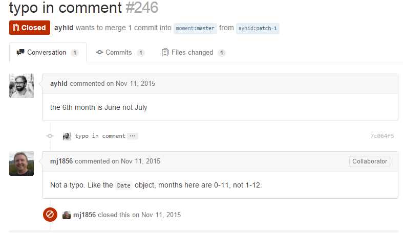 Example of closed pull request