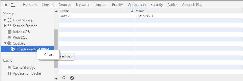 Deleting the Cookie Using Chrome's Web Developer Tools