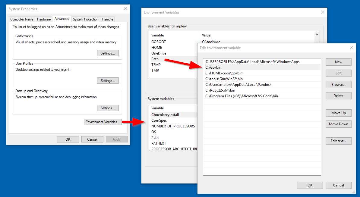 Setting Go Environment Variables in Windows